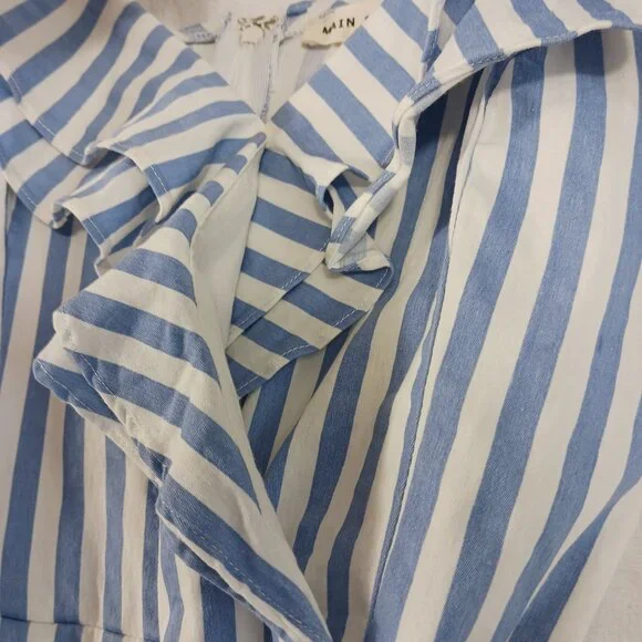 Main Strip, Blue & White Stripe, Off Shoulder Jumpsuit, Spaghetti Straps, Medium - Picture 4 of 14